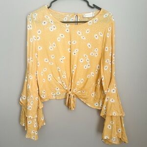 Altar'd State // Yellow Floral Bell Sleeve Blouse
